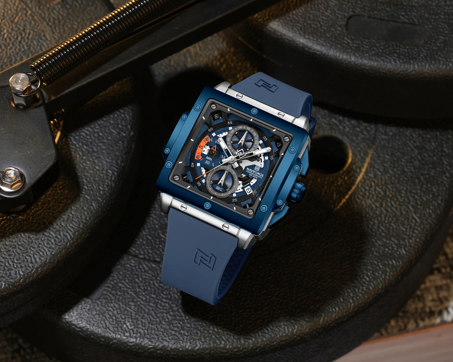 Naviforce NF8064 Elegant Square Silver-Blue dial Analog watch