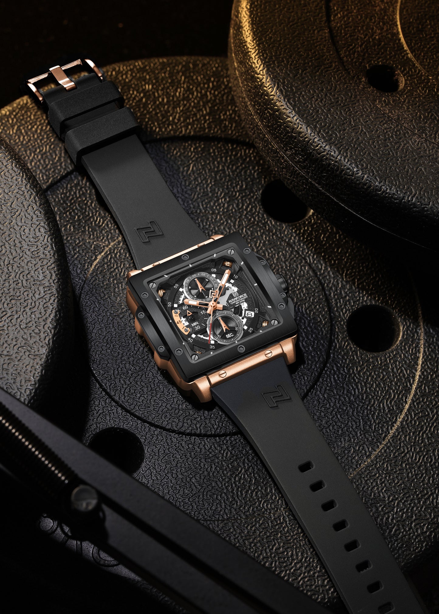 Naviforce NF8064 Elegant Square Rose Gold-Black dial Analog watch