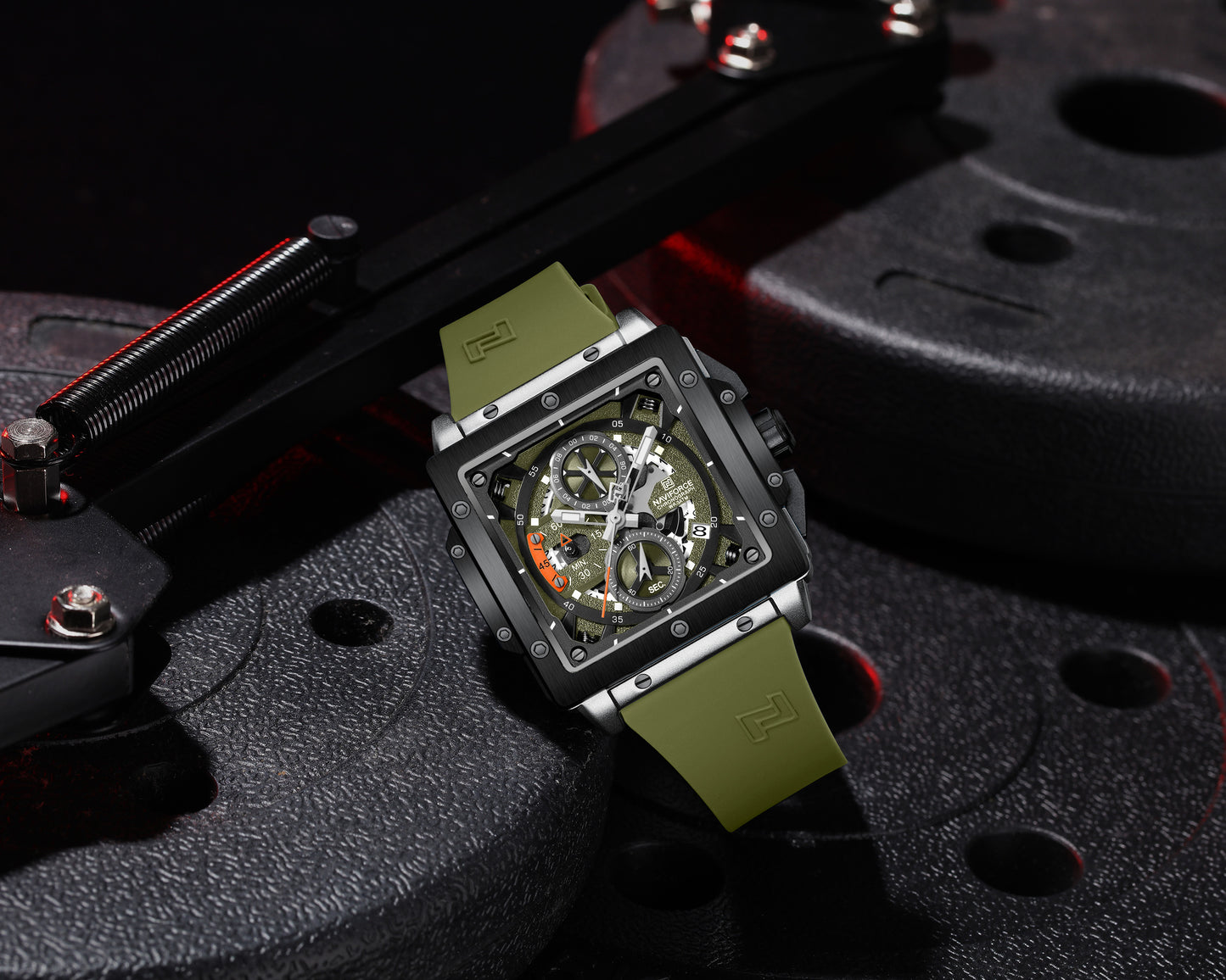 Naviforce NF8064 Elegant Square Silver-Green dial Analog watch