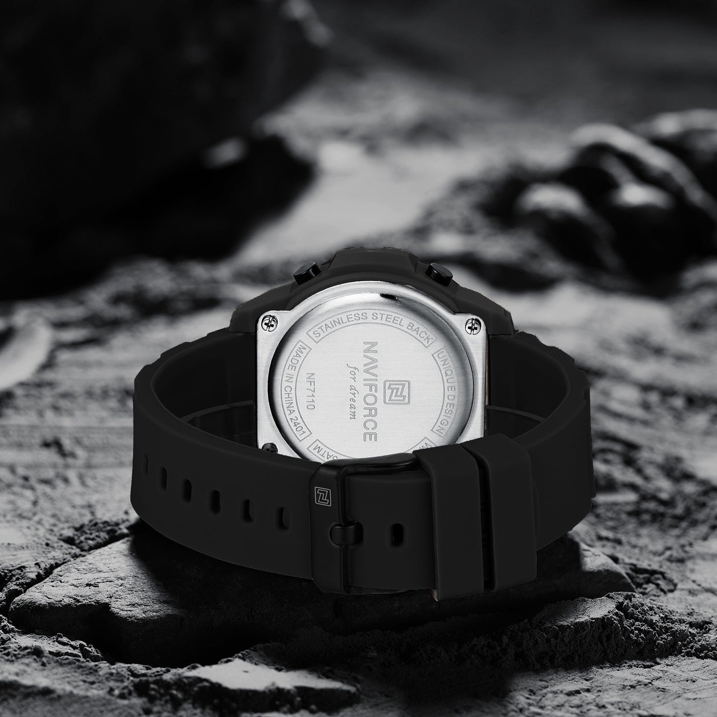 NF7110 Black LCD Display Trendy Silicone Digital Watch