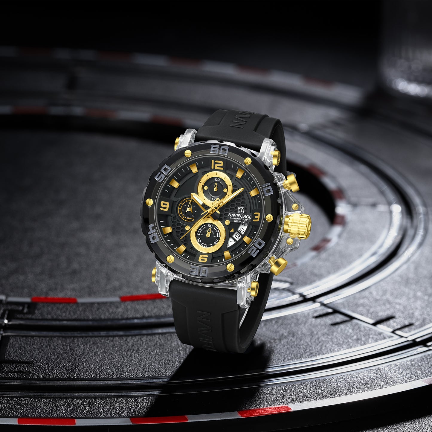 NF7123 Black with Gold Chronograph dial Analog Watch