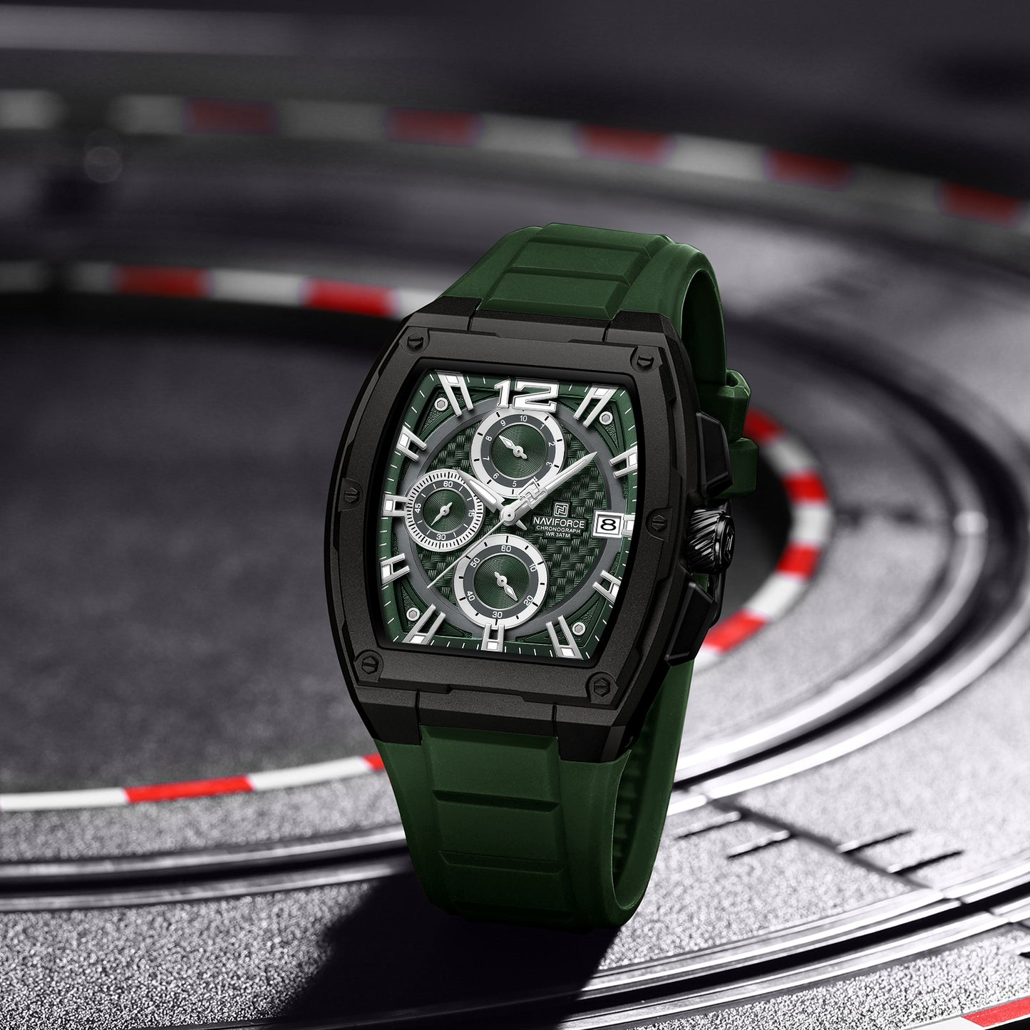 Naviforce NF8050 green chronograph dial silicon strap Analog Watch