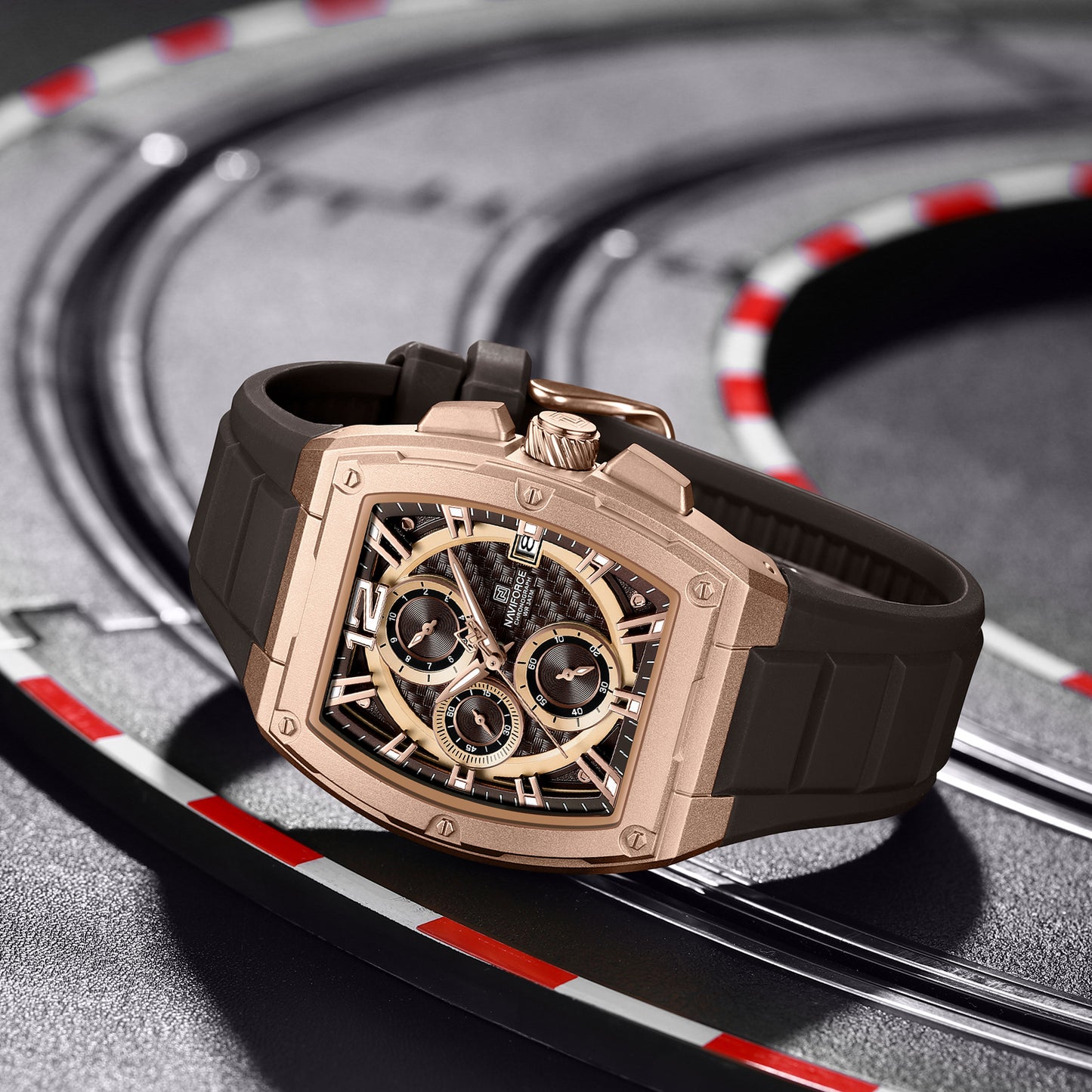 Naviforce NF8050 rosegold chronograph dial silicon strap Analog Watch