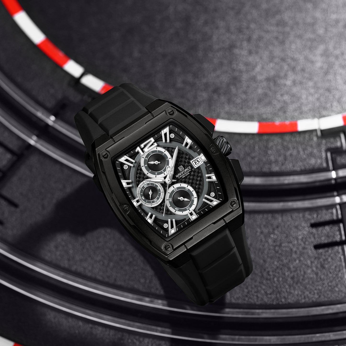 Naviforce NF8050 black chronograph dial silicon strap Analog Watch