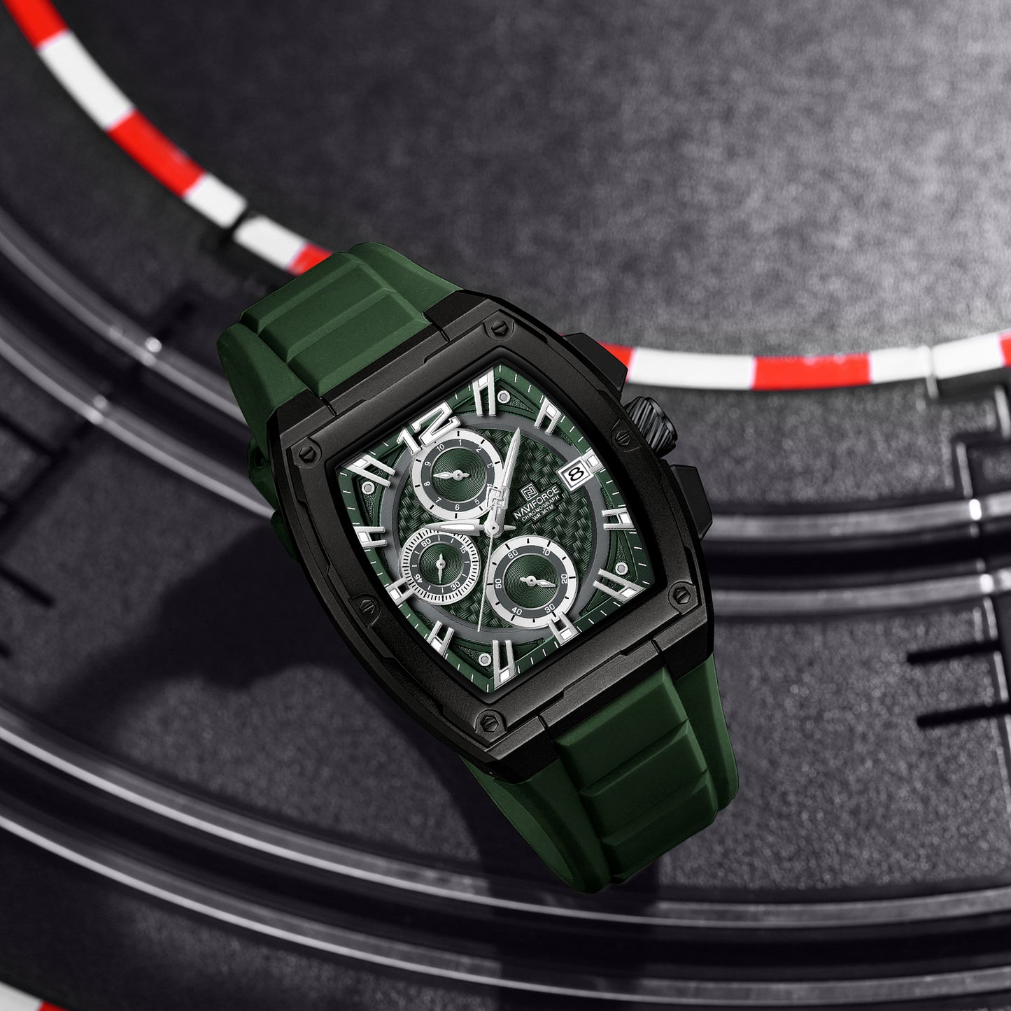 Naviforce NF8050 green chronograph dial silicon strap Analog Watch