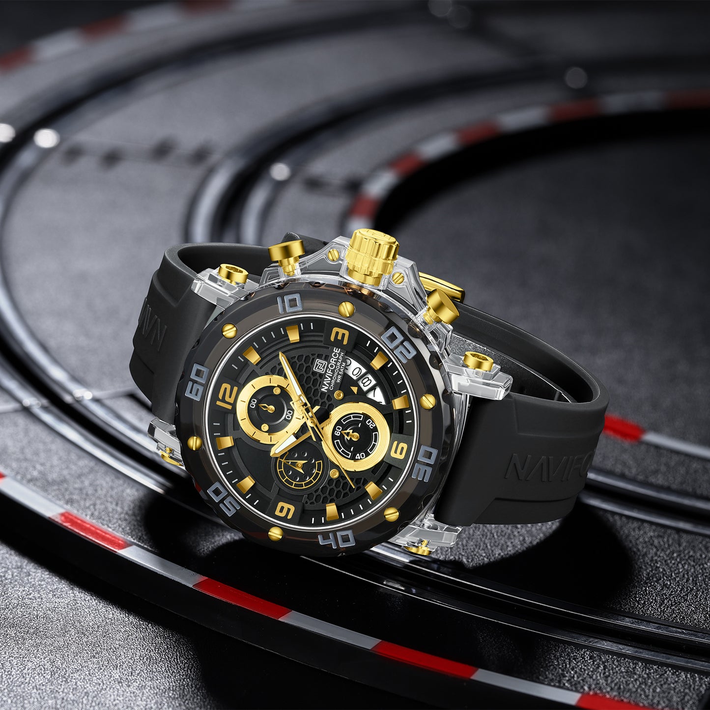 NF7123 Black with Gold Chronograph dial Analog Watch