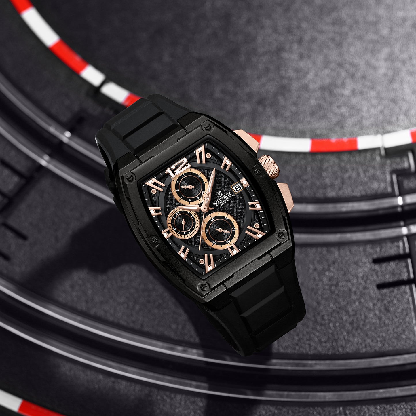 Naviforce NF8050 rosegold chronograph dial silicon strap Analog Watch