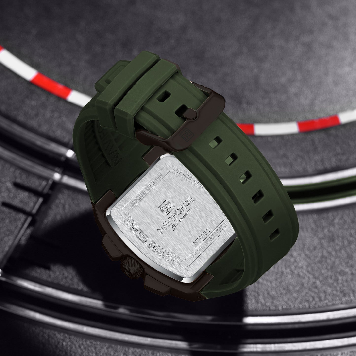 Naviforce NF8050 green chronograph dial silicon strap Analog Watch