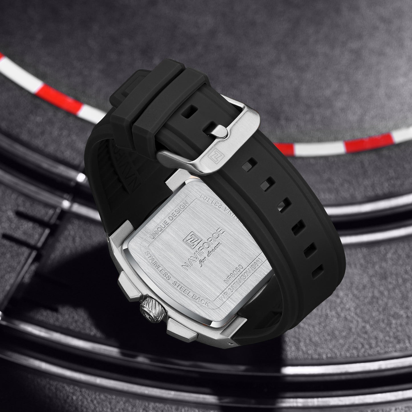 Naviforce NF8050 silver chronograph dial silicon strap Analog Watch