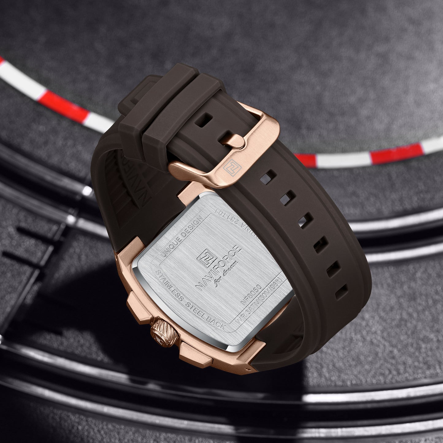 Naviforce NF8050 rosegold chronograph dial silicon strap Analog Watch