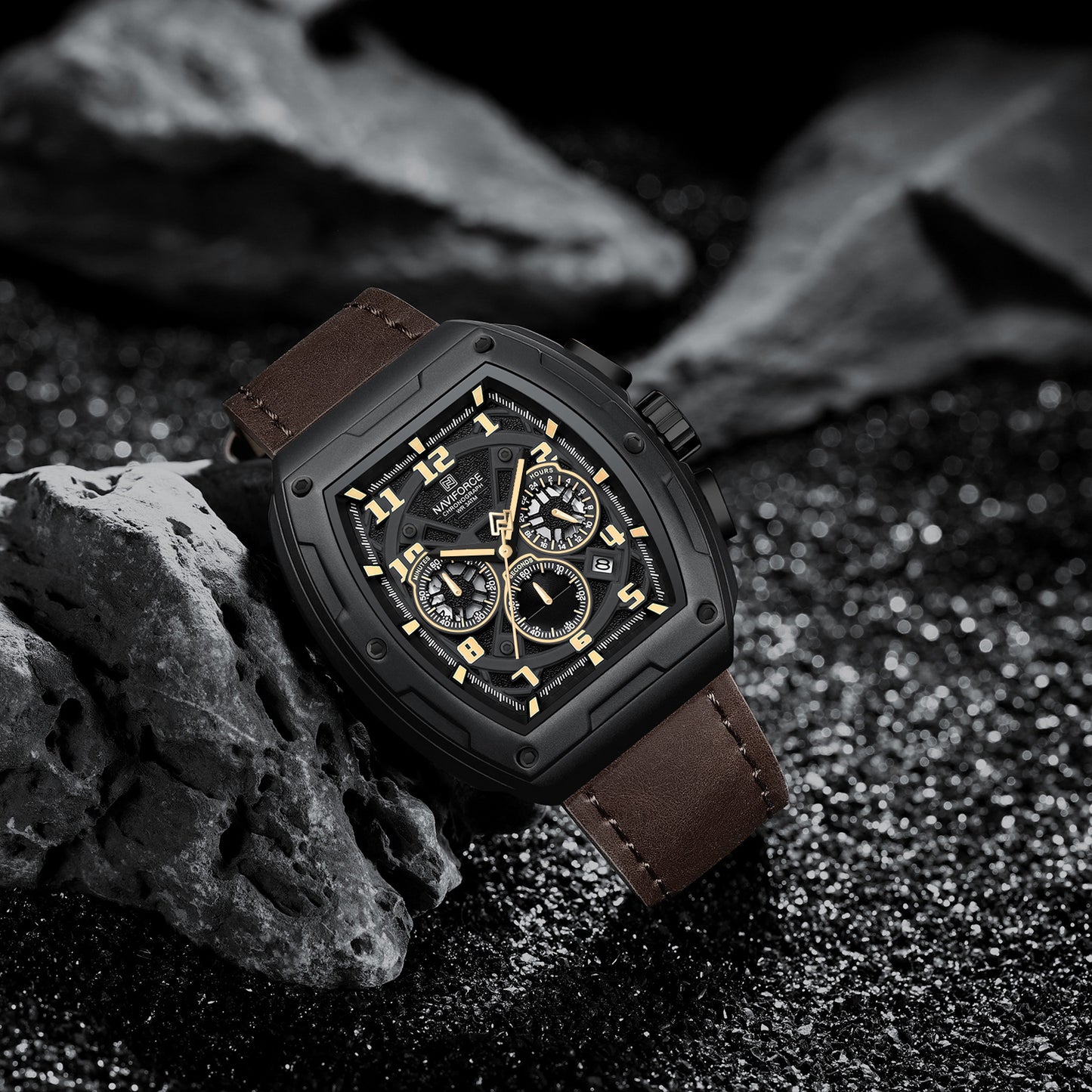 Naviforce NF8053 Brown genuine leather strap Analog Watch