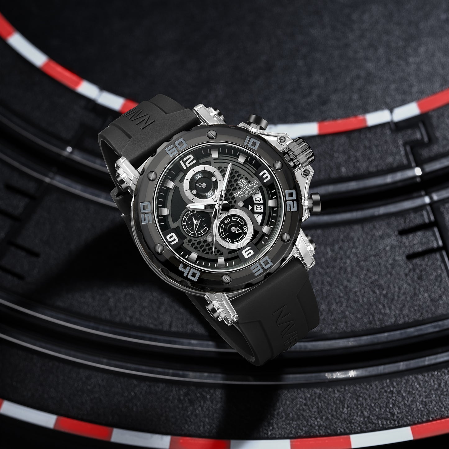NF7123 Black with White Chronograph dial Analog Watch