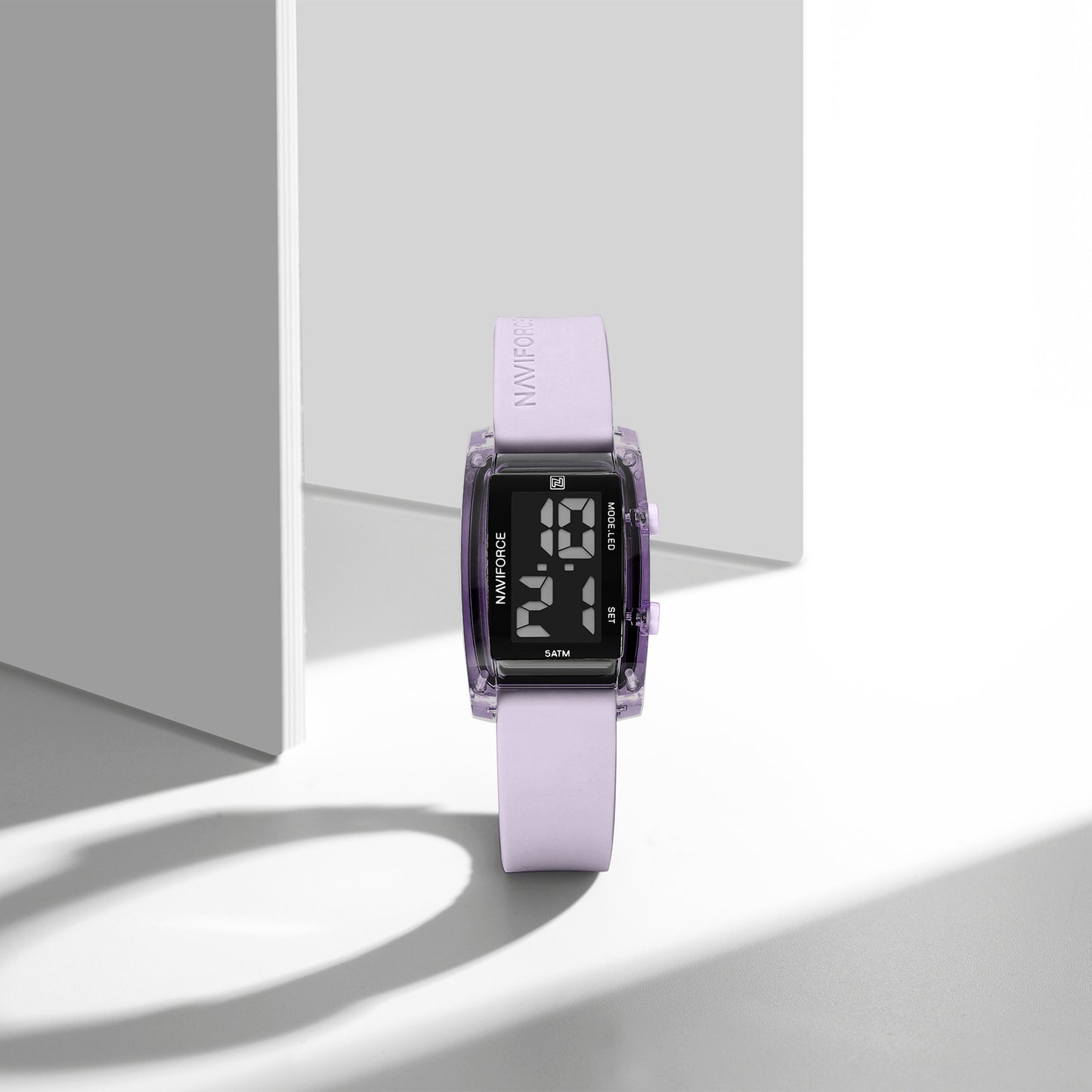 NF7118 Black rectangular dial with Purple silicone strap Digital Watch