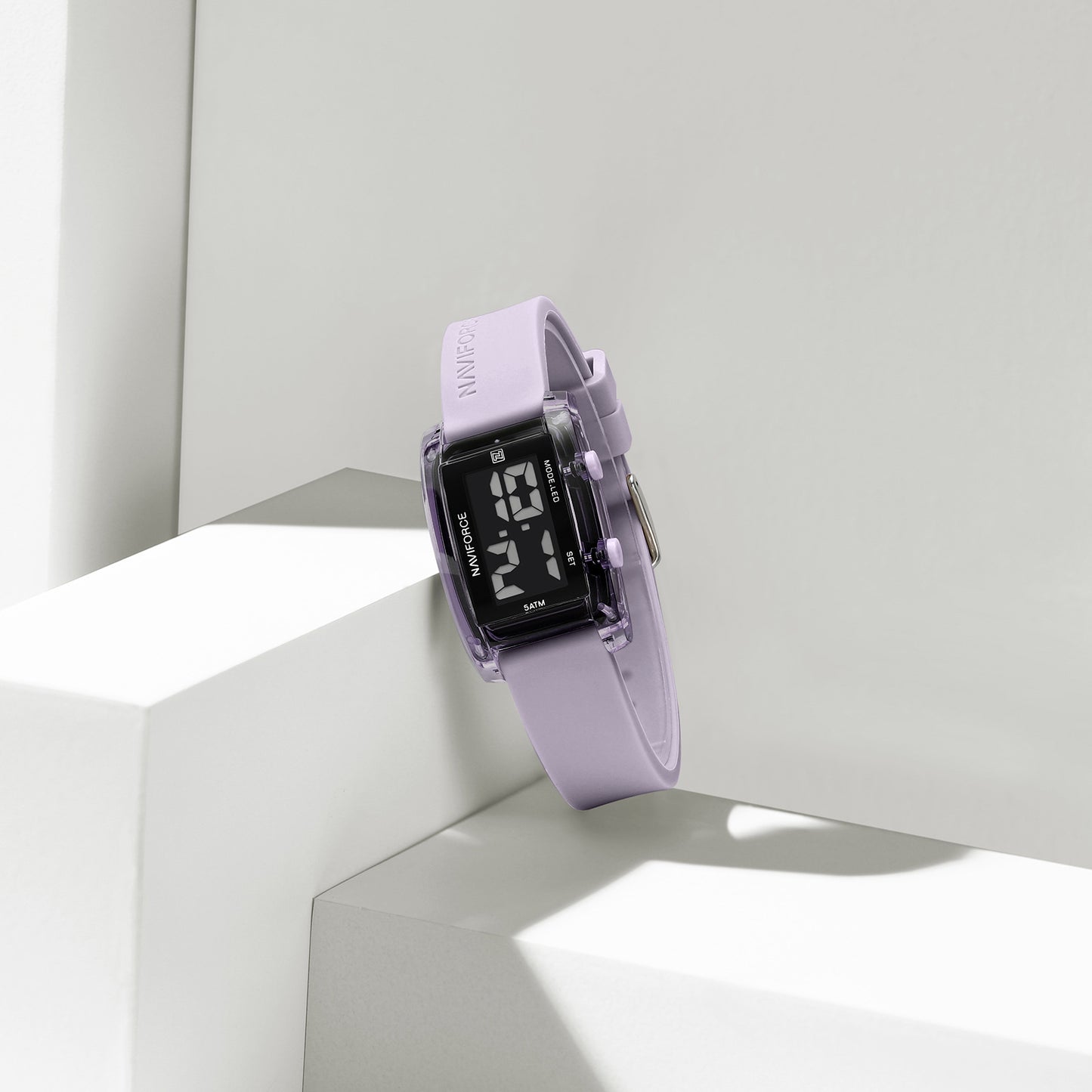 NF7118 Black rectangular dial with Purple silicone strap Digital Watch