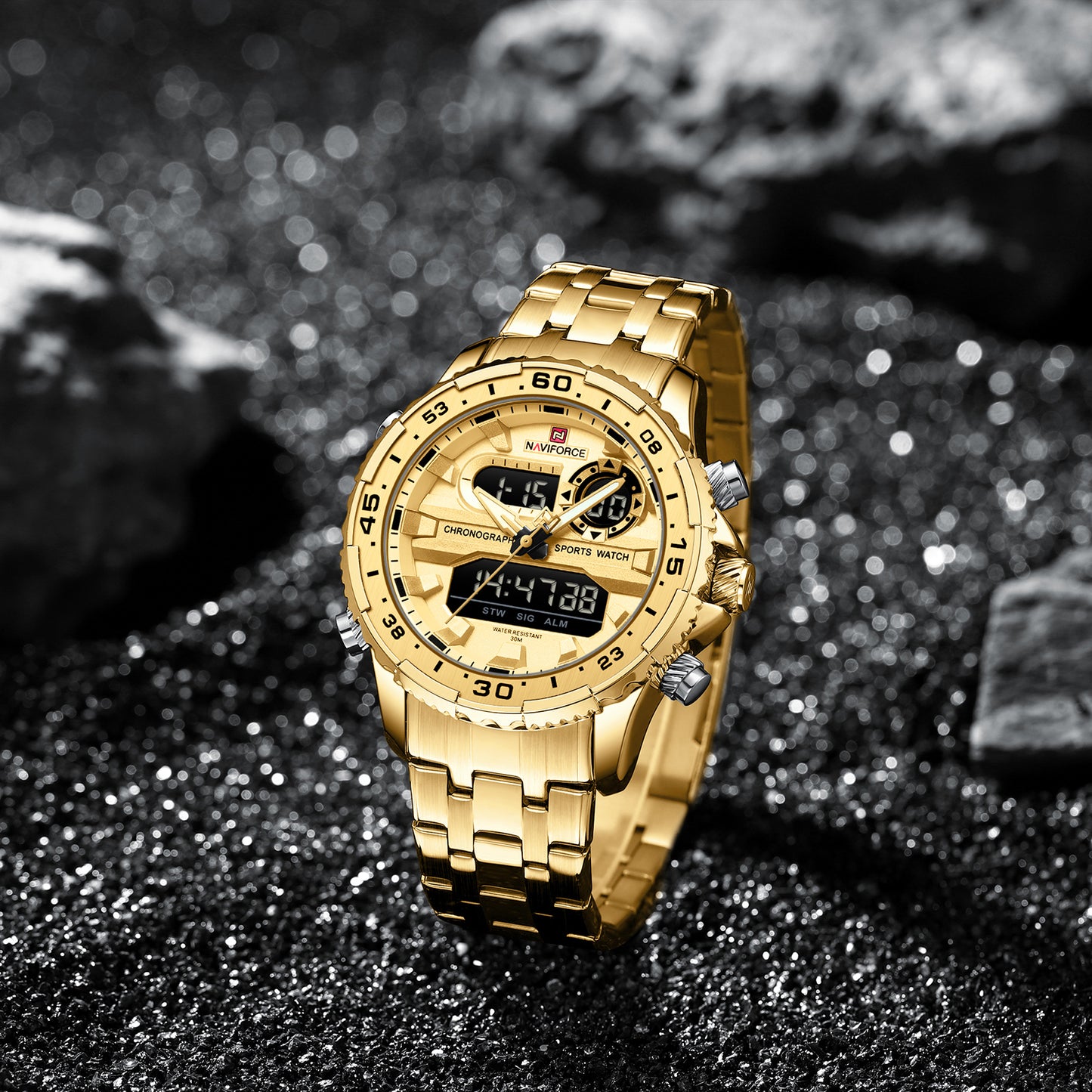 Naviforce NF9234 Versatile design all Gold color Analog-Digital Watch