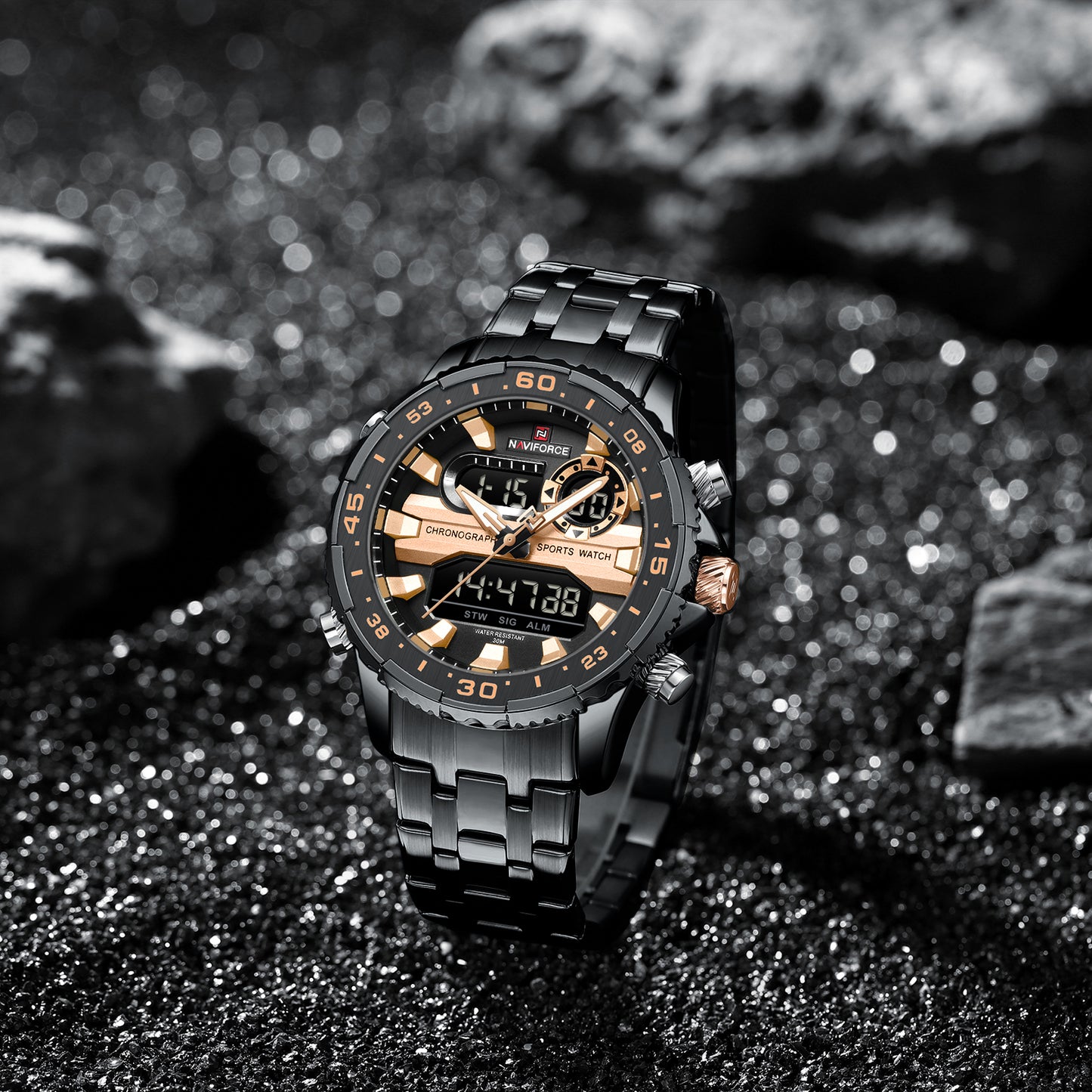 Naviforce NF9234 Versatile design Black-Rosegold Analog-Digital Watch
