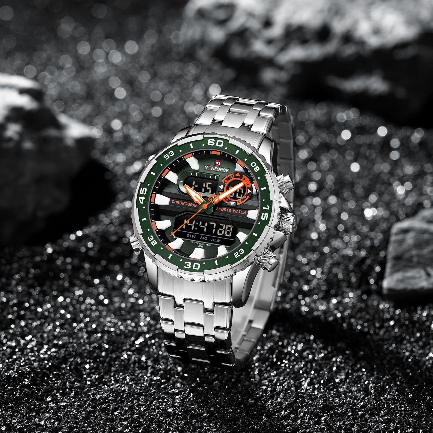 Naviforce NF9234 Versatile design Silver-Green color Analog-Digital Watch
