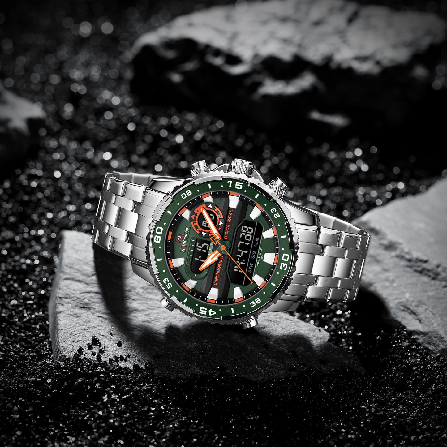 Naviforce NF9234 Versatile design Silver-Green color Analog-Digital Watch