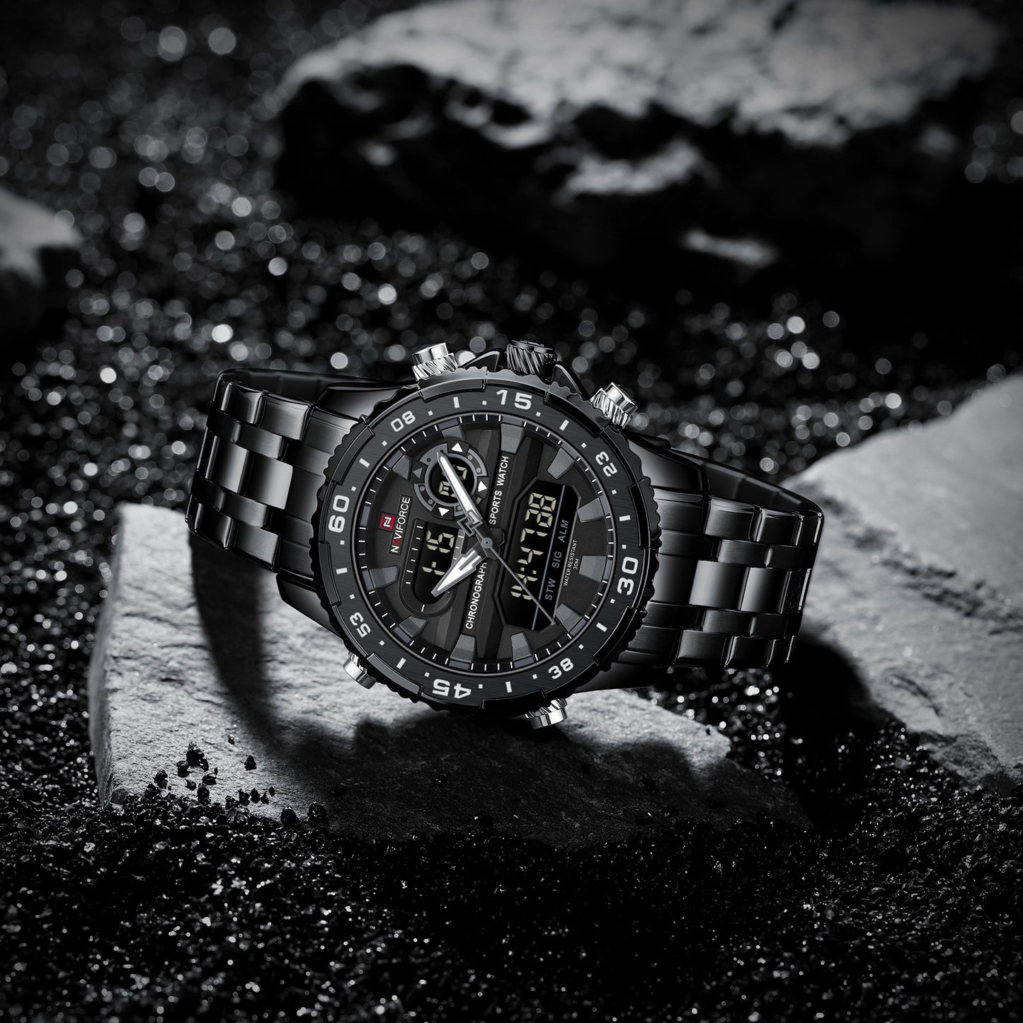 Naviforce NF9234 Versatile design all Black color Analog-Digital Watch