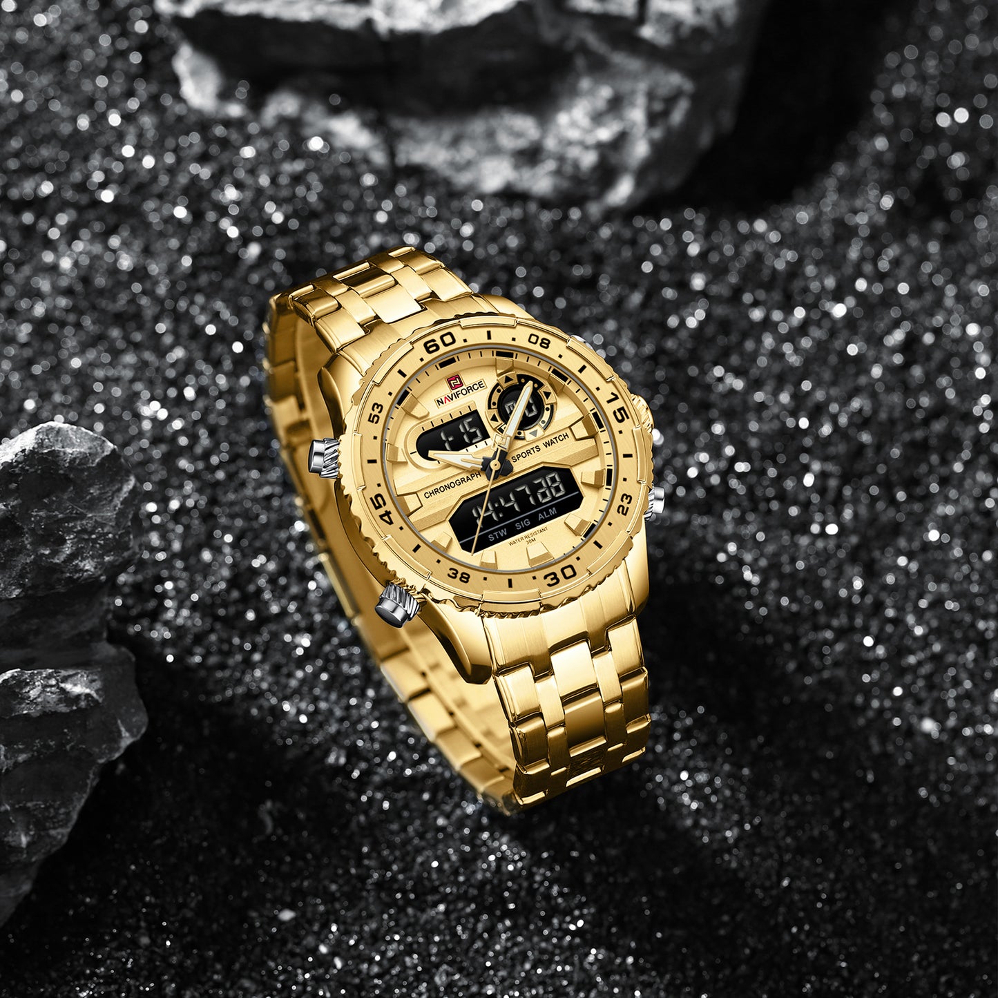 Naviforce NF9234 Versatile design all Gold color Analog-Digital Watch