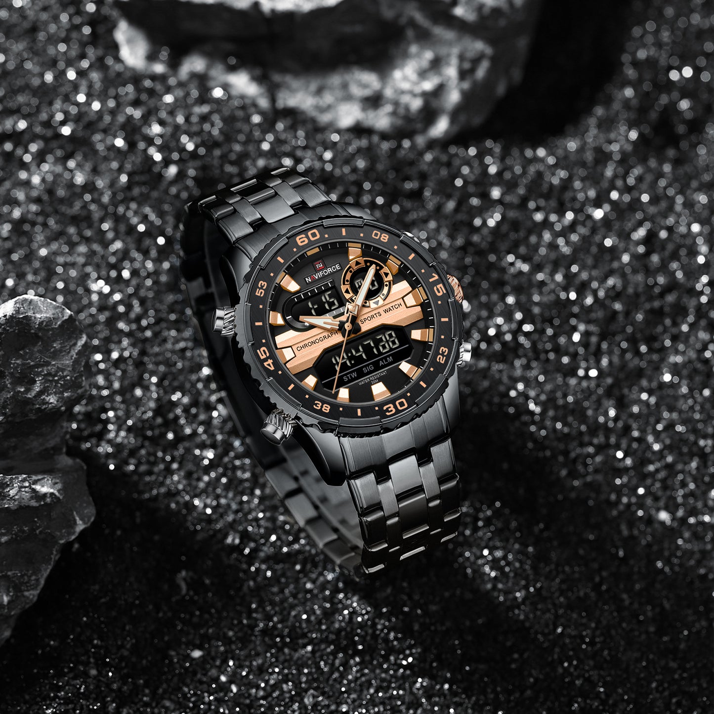 Naviforce NF9234 Versatile design Black-Rosegold Analog-Digital Watch