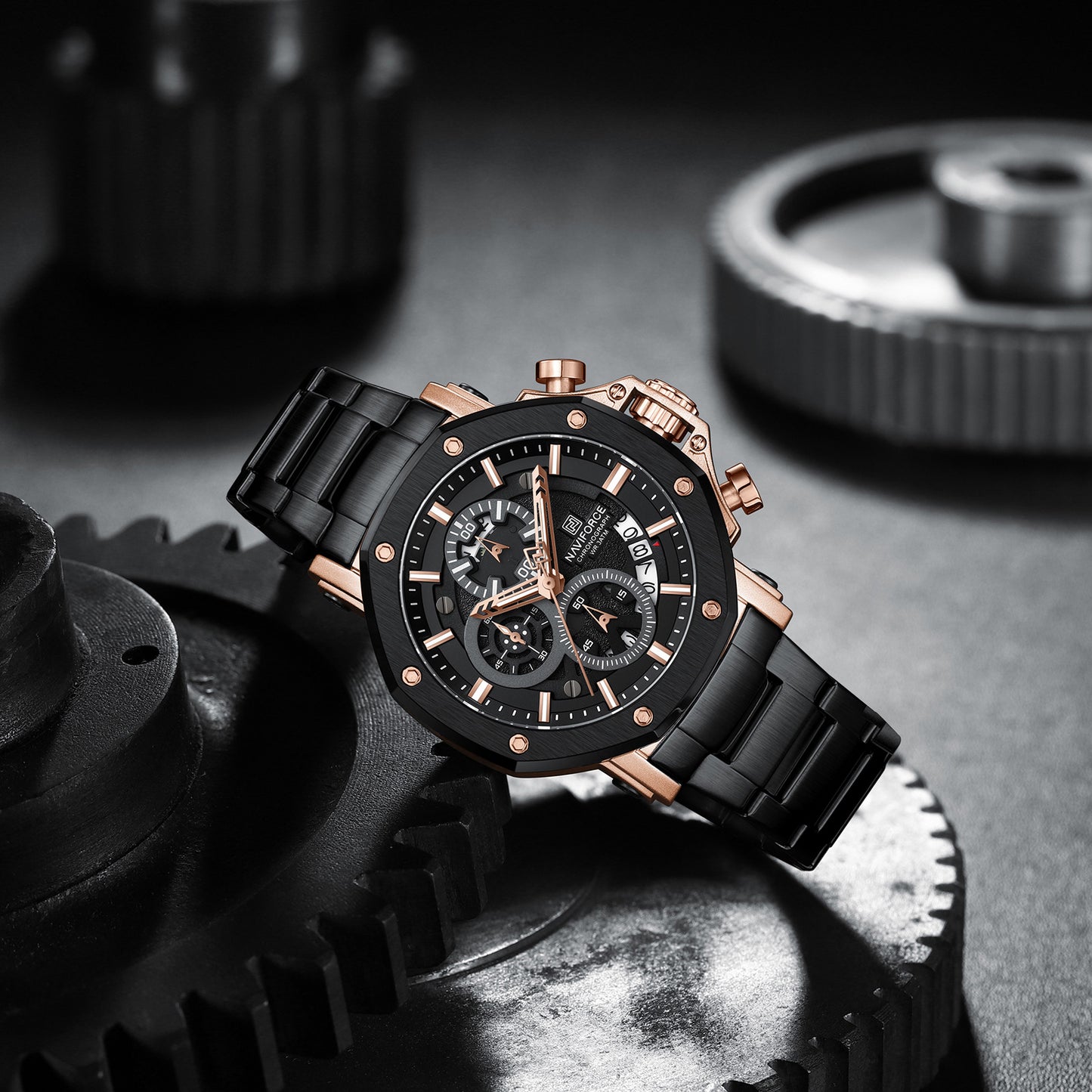 Naviforce NF8065 Rosegold-Black Stainless Steel Analog watch