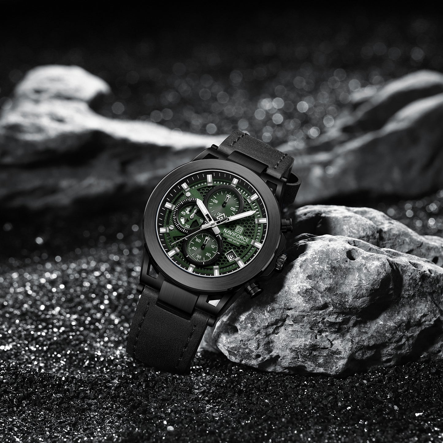 Naviforce NF8073 Unique Green Dial With Genuine Leather Analog Watch