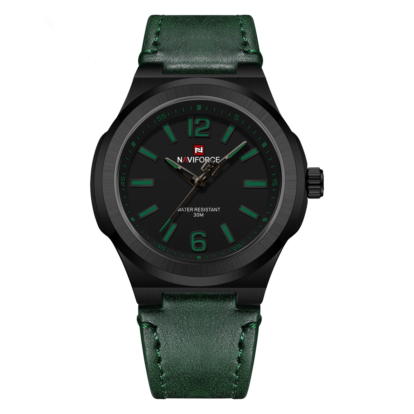 Naviforce NF9233 black and green with leather strap Analog Watch