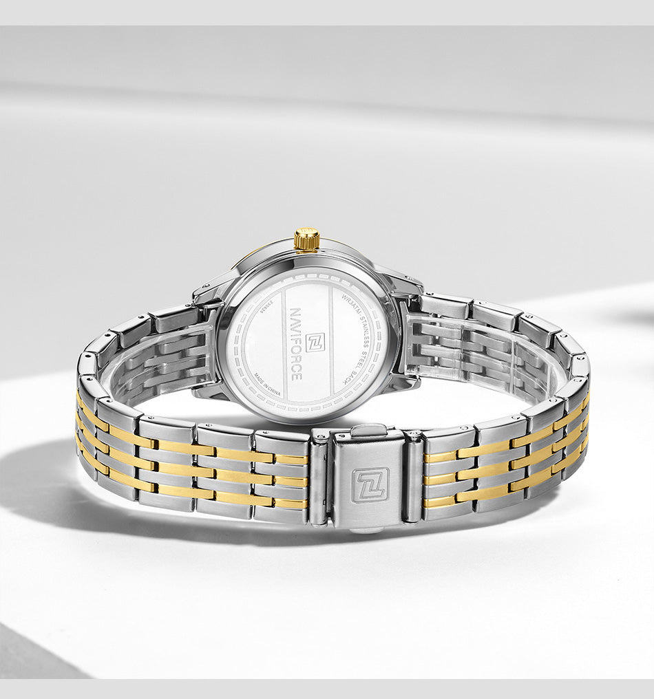 Naviforce NF9228L Silver-gold High Quality strap Analog Watch