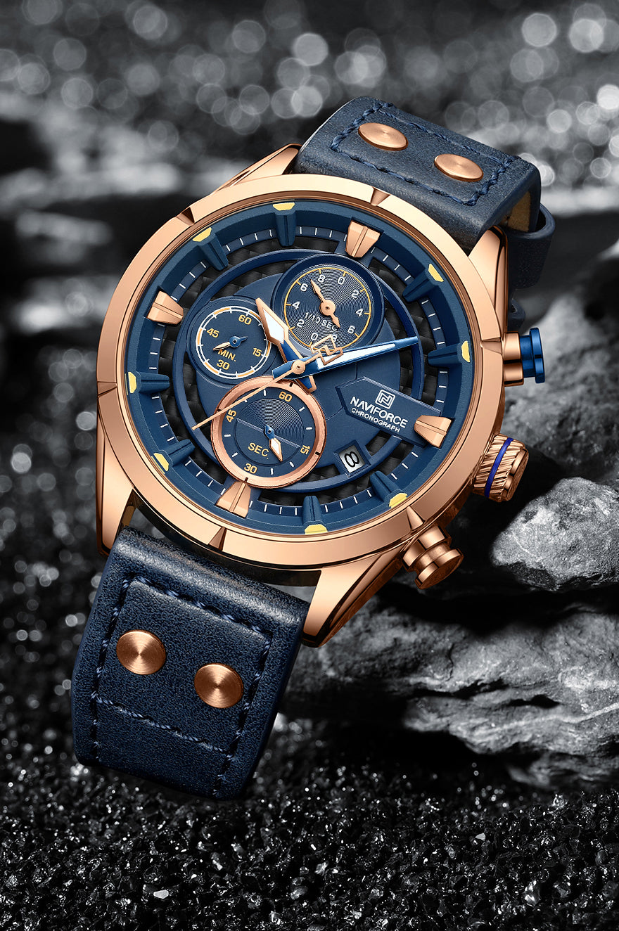 Naviforce NF8045 Blue Leather Strap Analog Watch