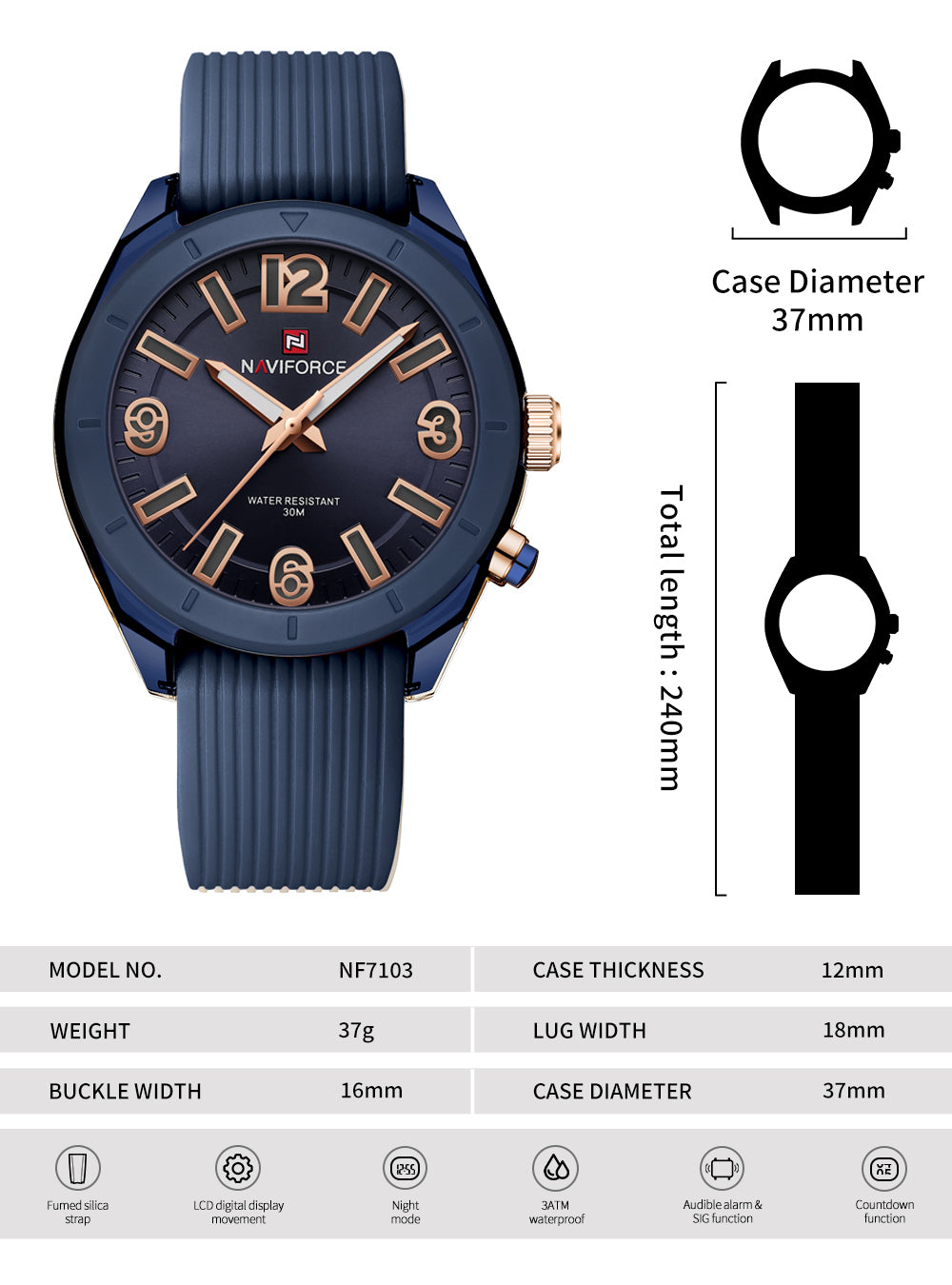 NF7103 Blue stylish and attractive silicone strap Analog Watch