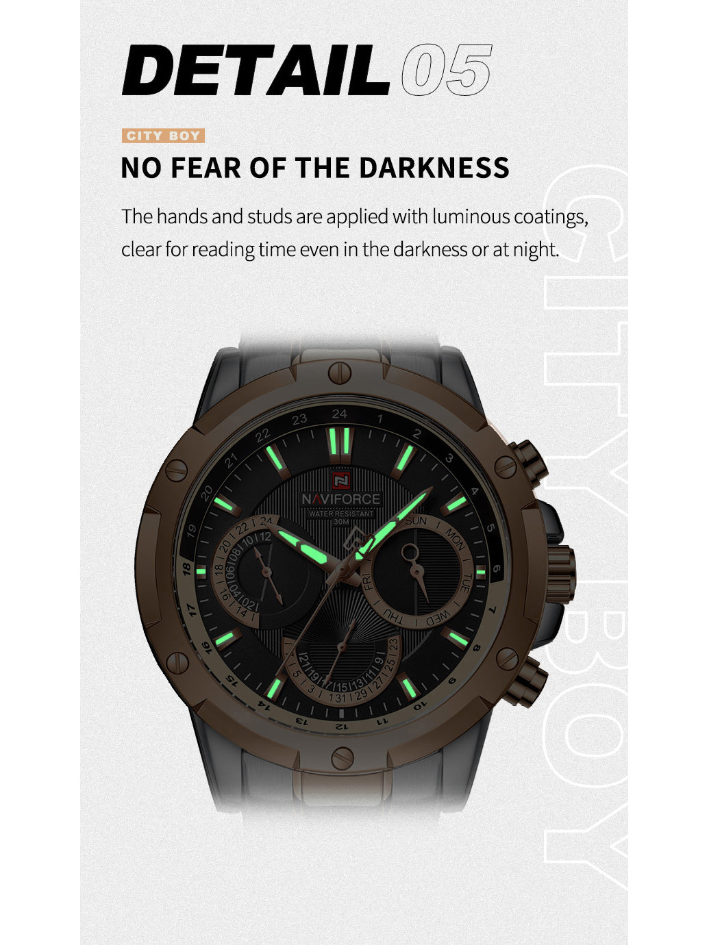 NF9196 Silver RoseGold Chronograph watch for men - Naviforce