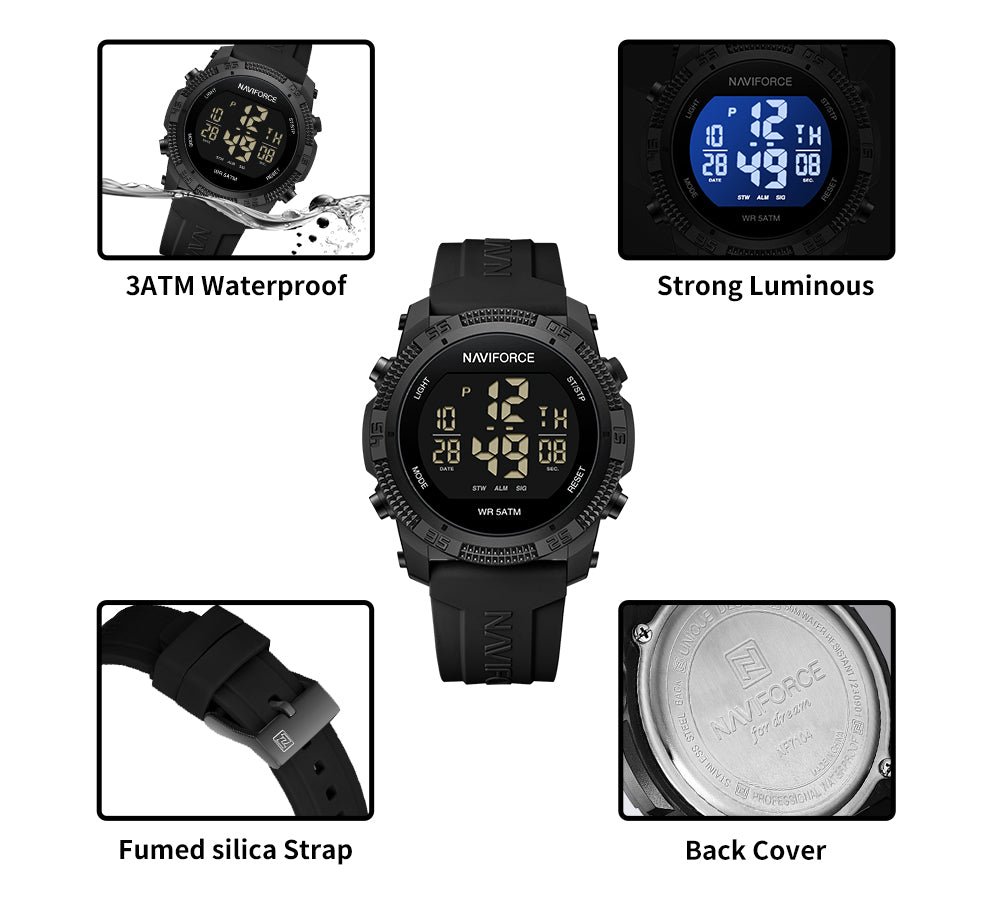 NF7104 Black Silicon Strap Digital Watch