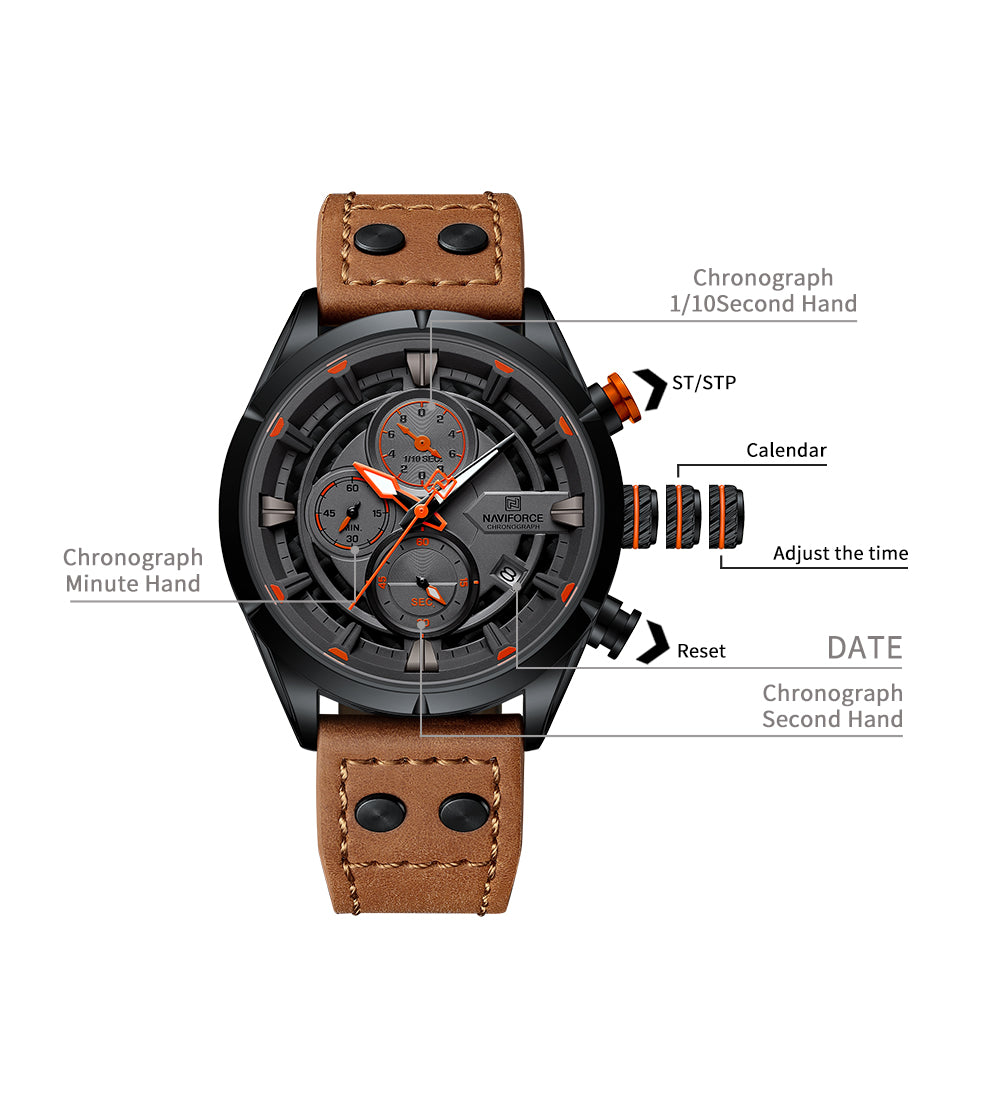 Naviforce NF8045 Brown Leather Strap Analog Watch