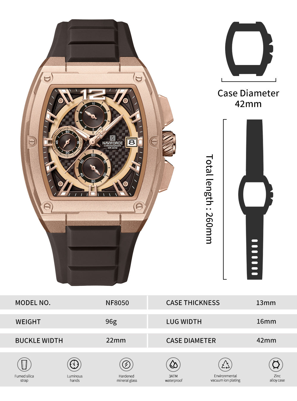 Naviforce NF8050 rosegold chronograph dial silicon strap Analog Watch