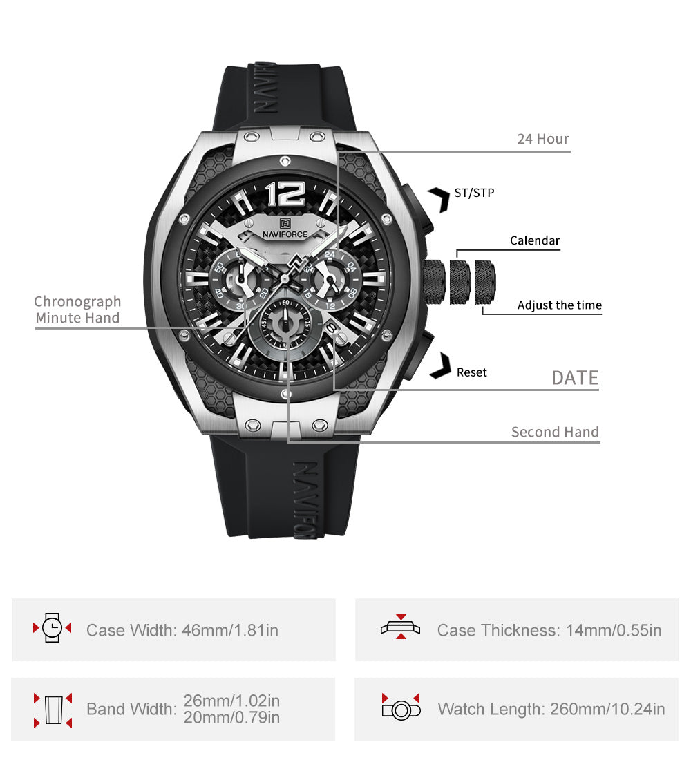 NAVIFORCE NF8063 Silver-Black multifuntional chronograph Analog Watch