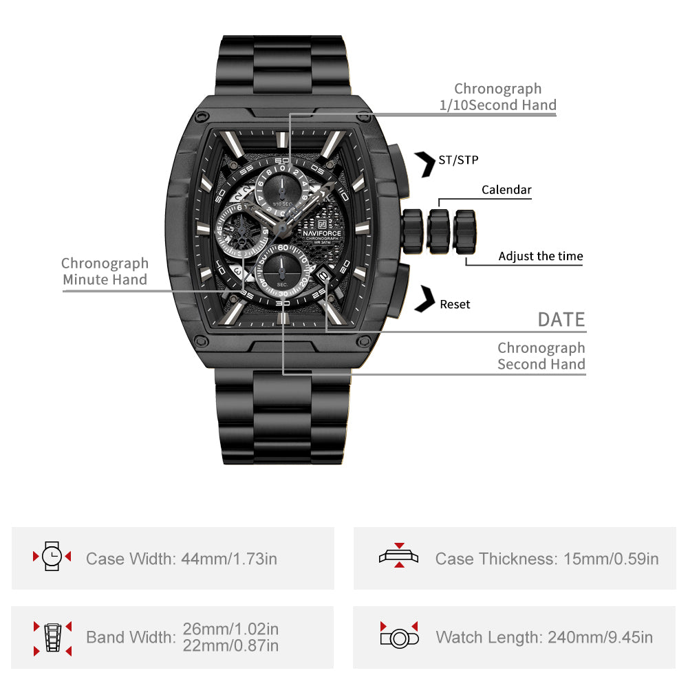 Naviforce NF8066 Black Cronograph Dial Analog Watch