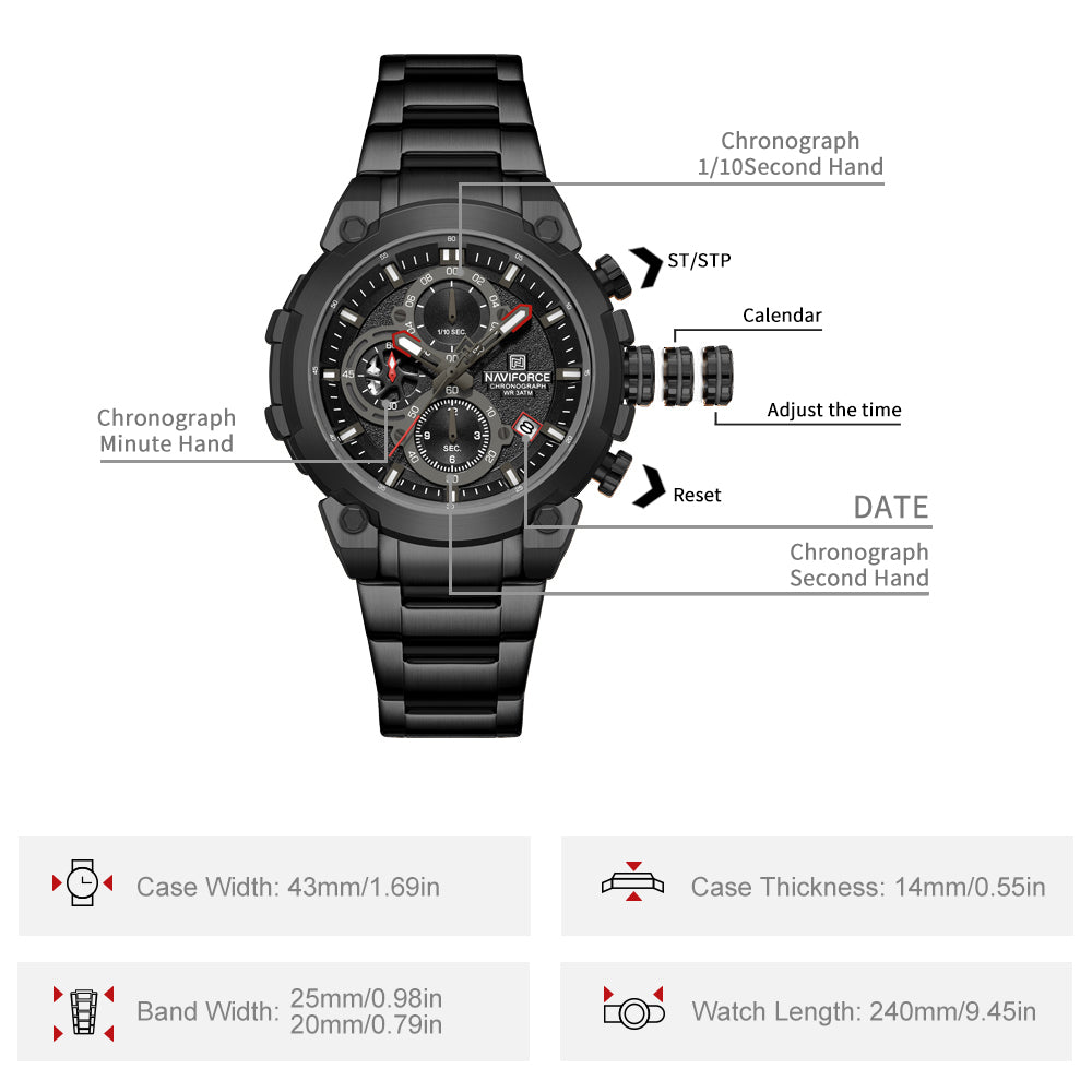 Naviforce NF8071 Black choronograph dial Analog Watch