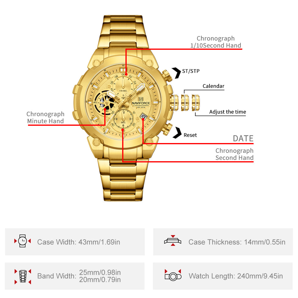 Naviforce NF8071 Gold choronograph dial Analog Watch