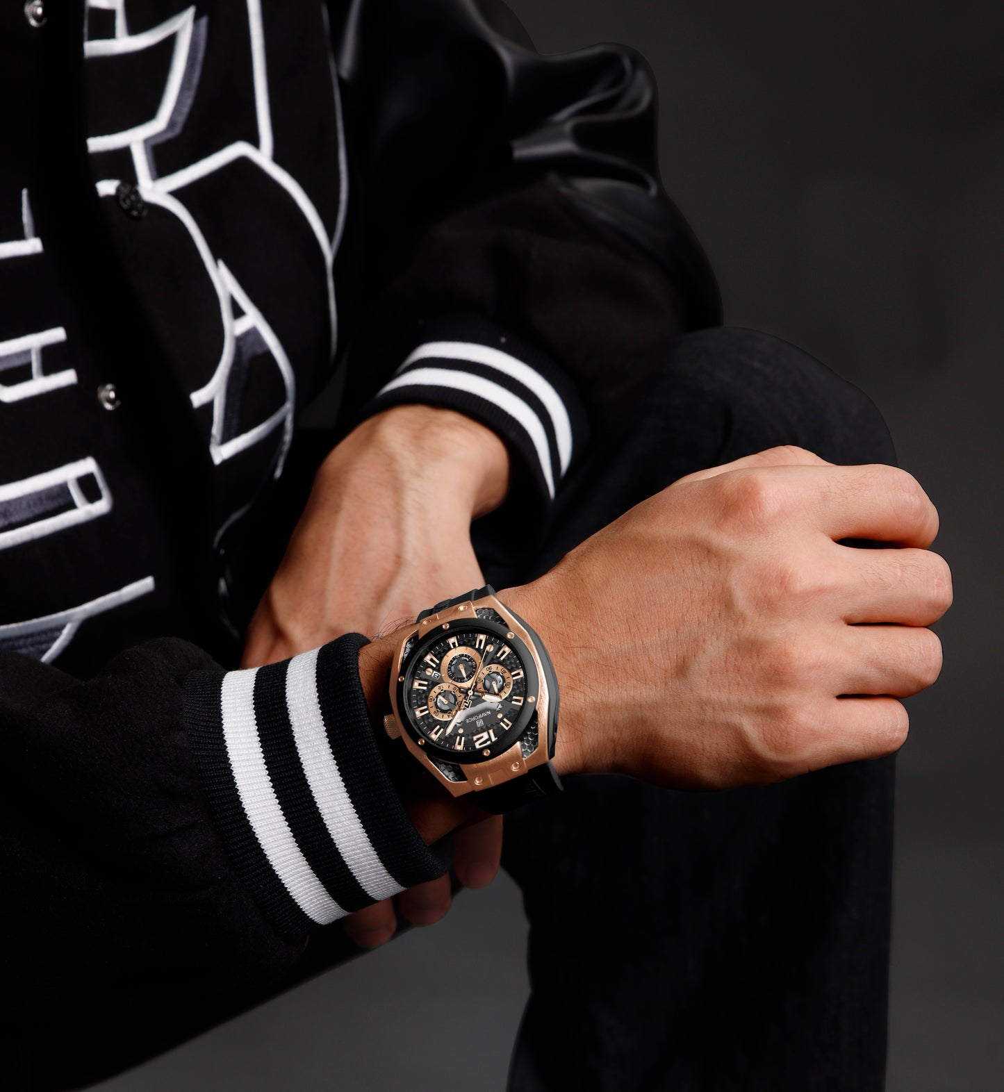 NAVIFORCE NF8063 RoseGold Black multifuntional chronograph Analog Watch
