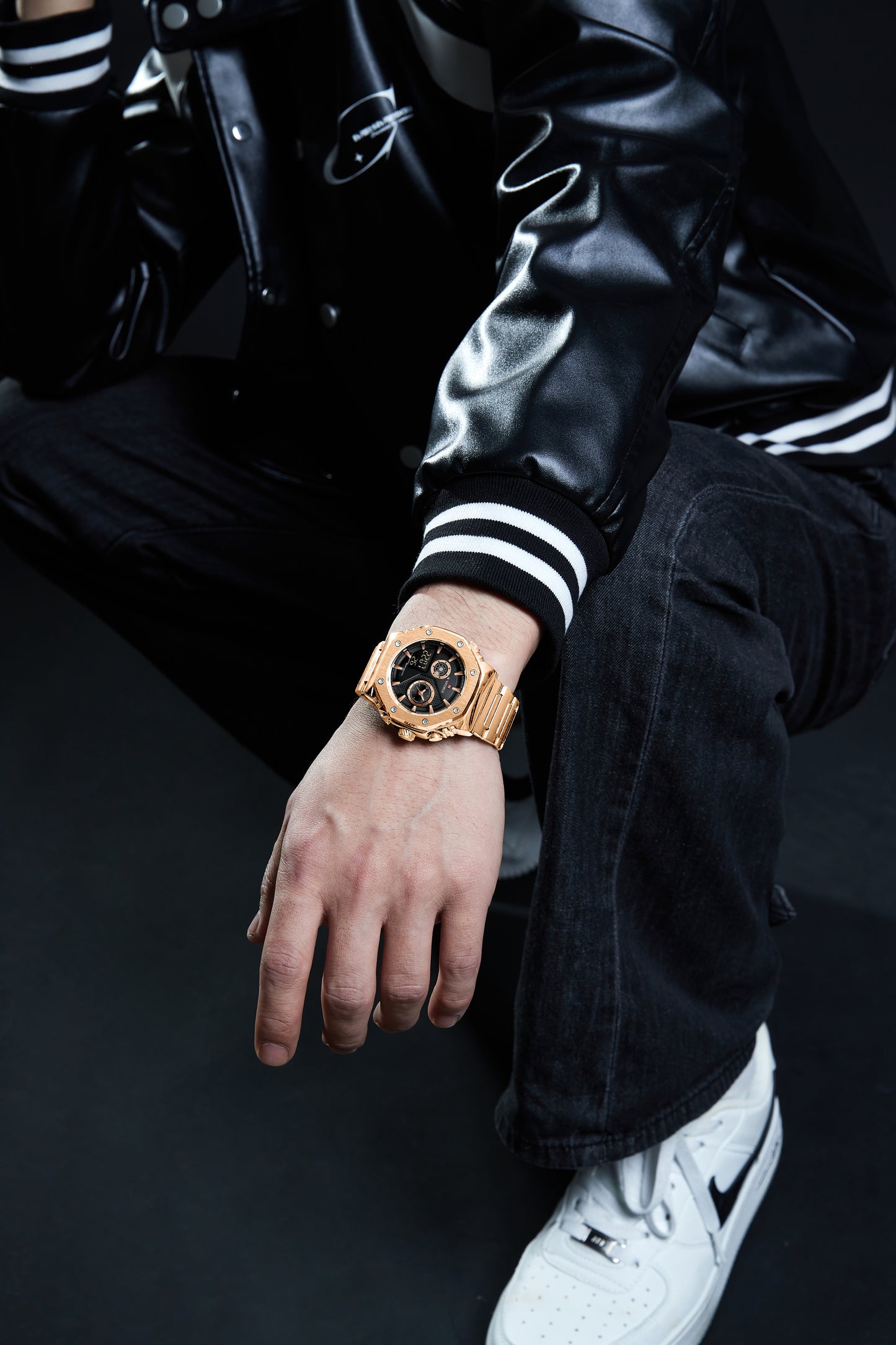 NF9216 Rosegold-Black digital - analog chronograph watch for men's-NAVIFORCE