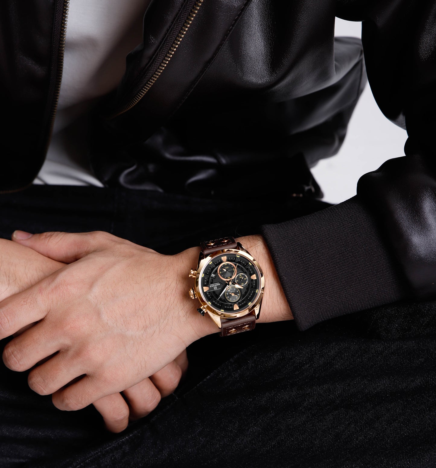 Naviforce NF8045 Brown Leather Strap Analog Watch