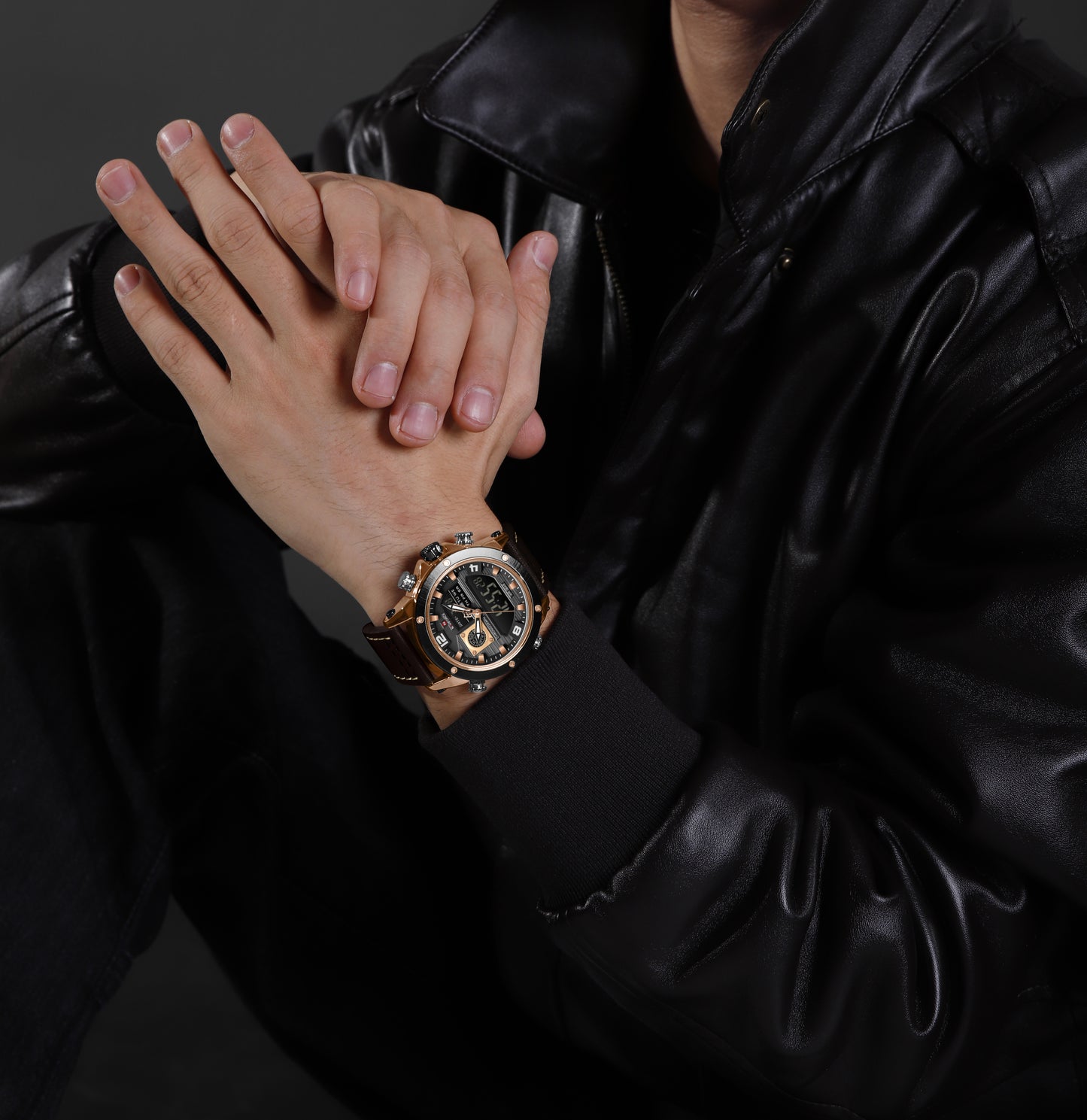 Naviforce NF9236 Brown Strap Military Style Analog-Digital Watch