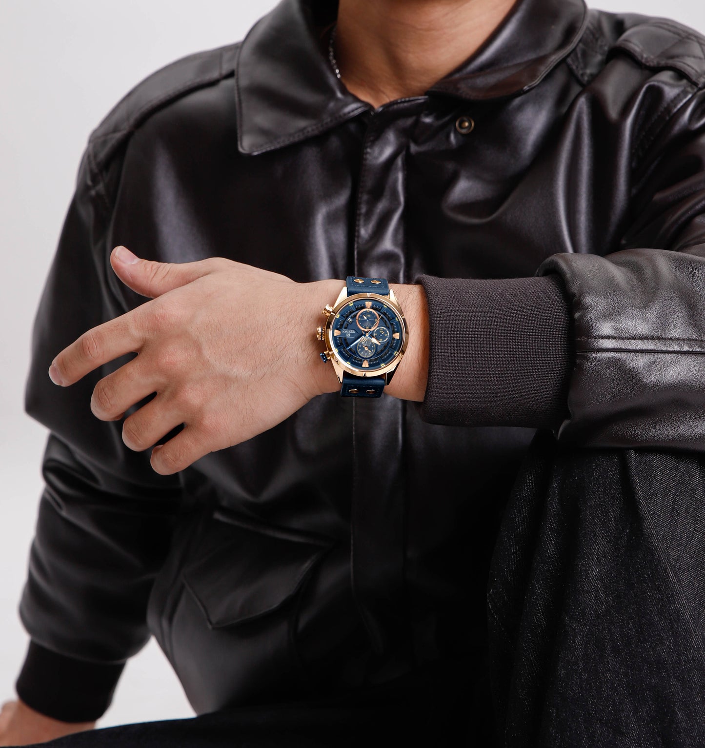 Naviforce NF8045 Blue Leather Strap Analog Watch