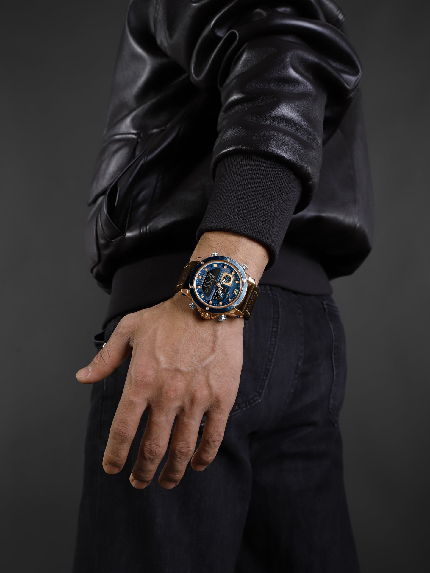 Naviforce NF9236 Brown Strap Military Style Analog-Digital Watch