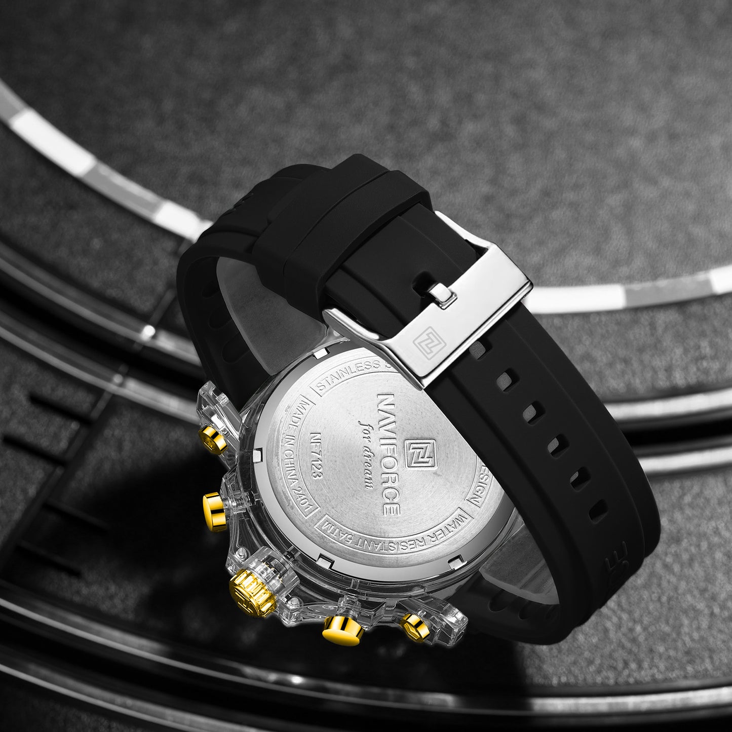 NF7123 Black with Gold Chronograph dial Analog Watch