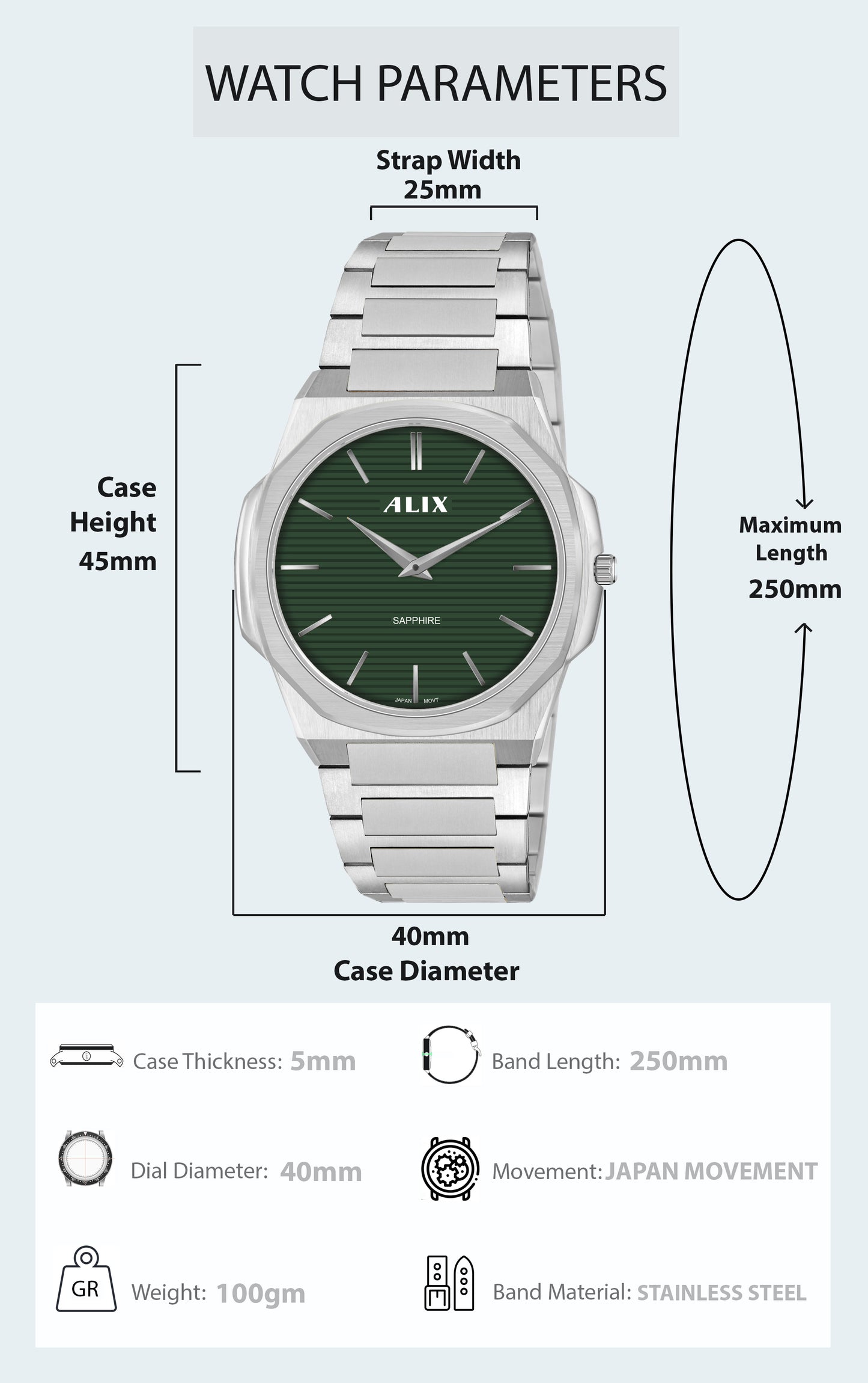 AL2913 Green Dial With Silver Steel Strap Analog Watch