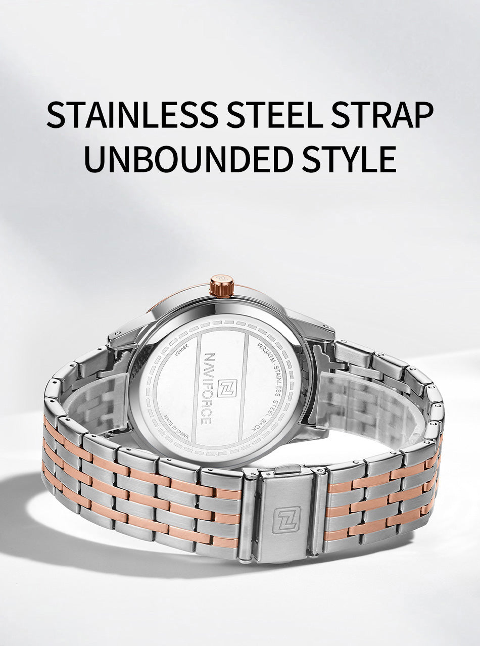 Naviforce NF9228G Silver-rosegold High Quality strap Analog Watch