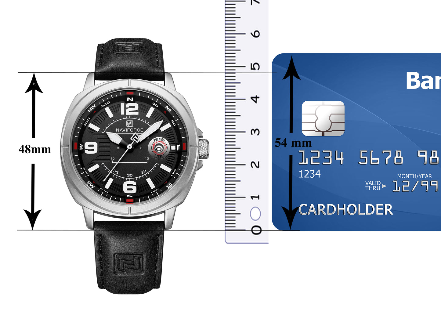 Naviforce NF8078 silver dial with black leather strap Analog Watch