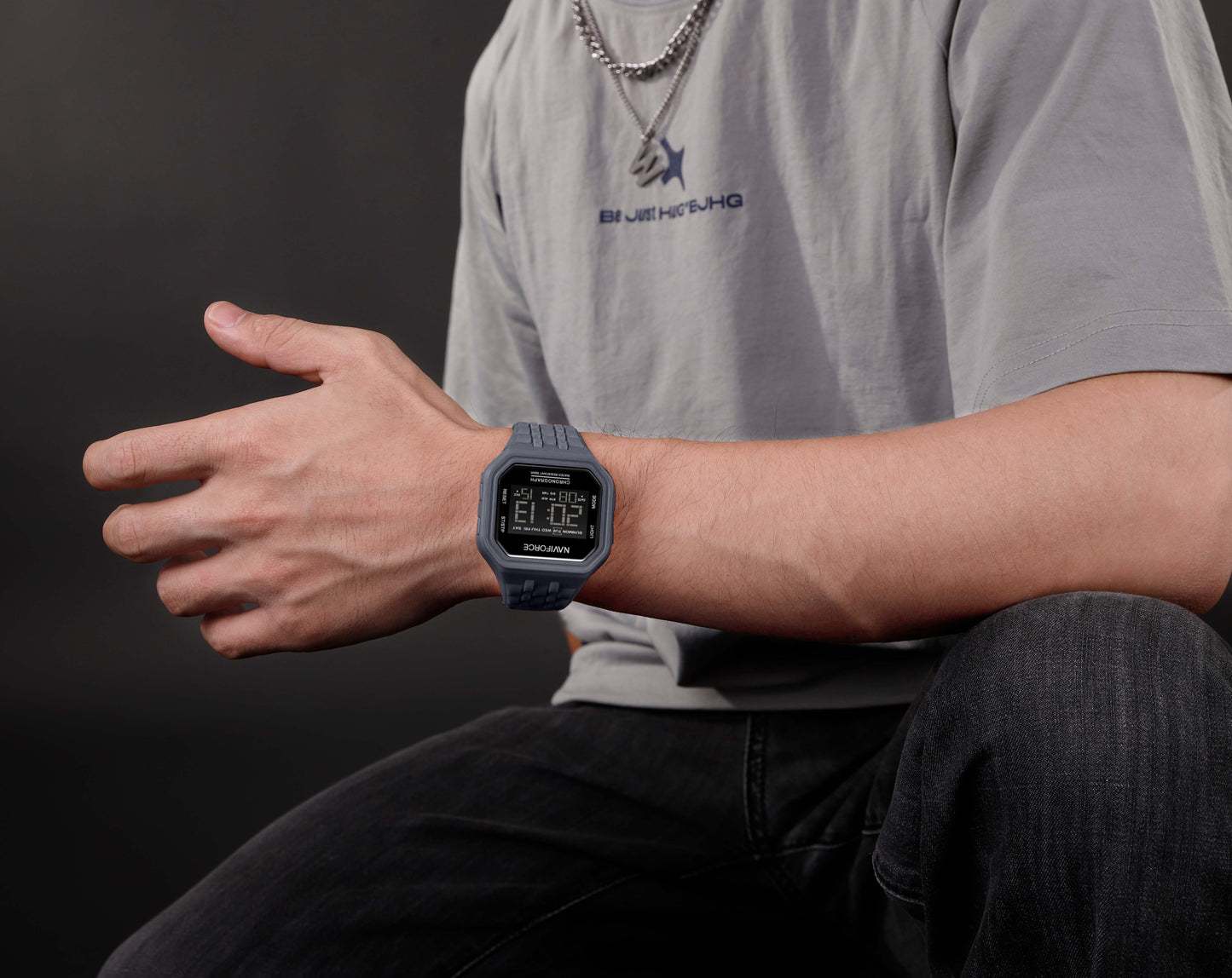 NF7116 Grey LCD Display Multifunctional Digital Watch